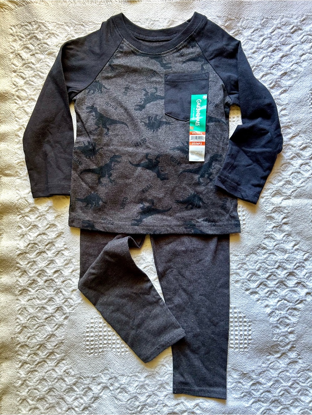 NWT Garanimals Toddler Boy Dark Gray Dino Long Sleeve Shirt Pants Set 2T